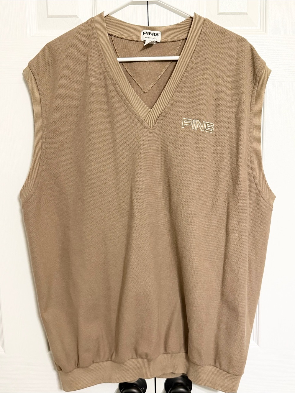 PING Tan V-Neck Sleeveless Golf Sweater Vest